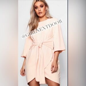 Boohoo Soft Peach Faux Wtap, Kimono,  Midi Dress